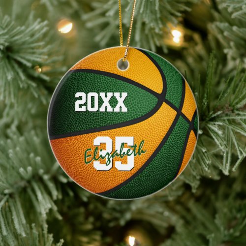 green orange boys girls keepsake basketball ceramic ornament