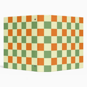 Green Orange Brown Checkered Gingham Pattern 3 Ring Binder