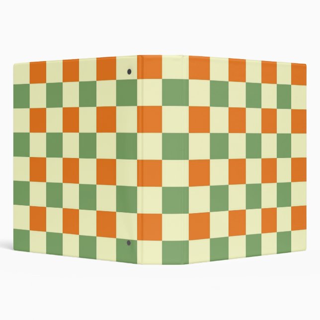 Green Orange Brown Checkered Gingham Pattern 3 Ring Binder (Background)