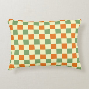 Green Orange Brown Checkered Gingham Pattern Accent Pillow
