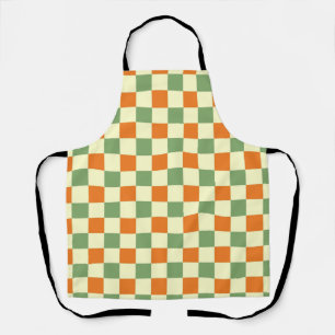 Green Orange Brown Checkered Gingham Pattern Apron