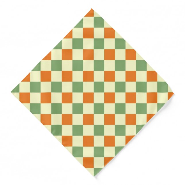 Green Orange Brown Checkered Gingham Pattern Bandana (Front)