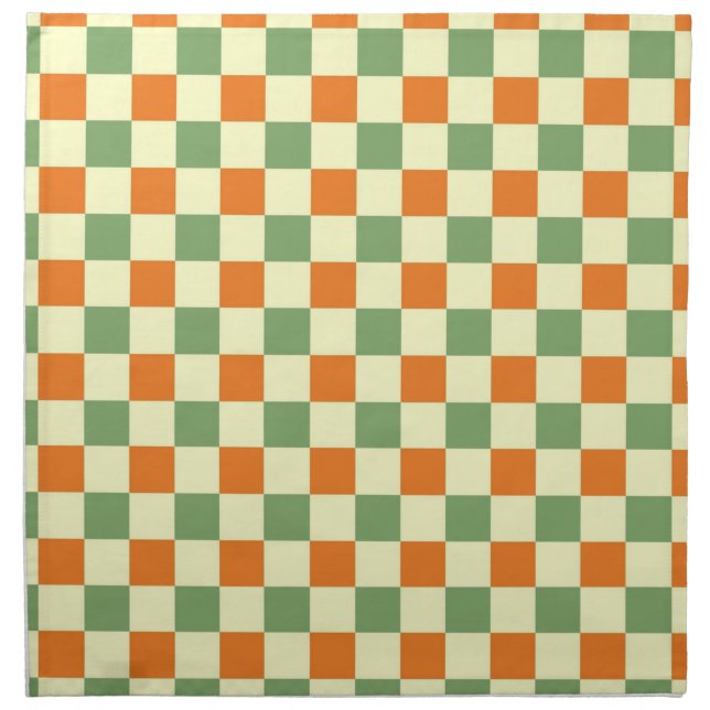 Green Orange Brown Checkered Gingham Pattern Cloth Napkin (Front)