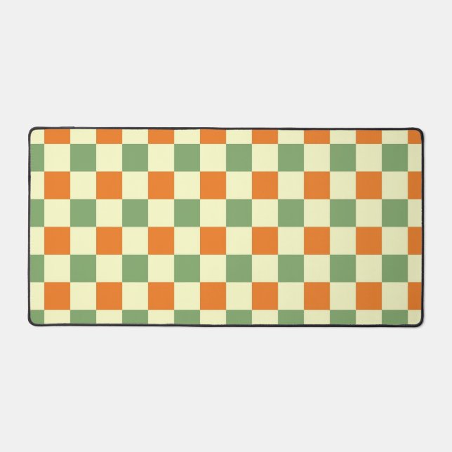 Green Orange Brown Checkered Gingham Pattern Desk Mat (Front)