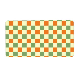 Green Orange Brown Checkered Gingham Pattern Label