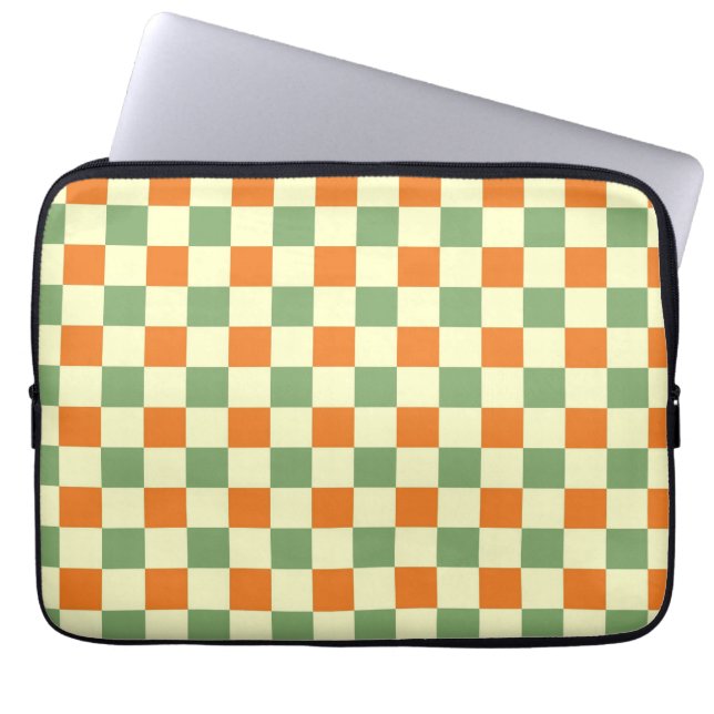 Green Orange Brown Checkered Gingham Pattern Laptop Sleeve (Front)
