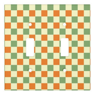 Green Orange Brown Checkered Gingham Pattern Light Switch Cover