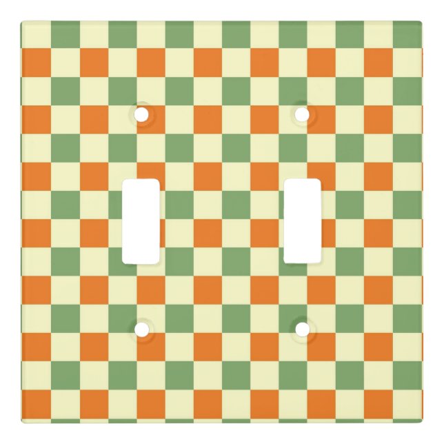 Green Orange Brown Checkered Gingham Pattern Light Switch Cover (Front)