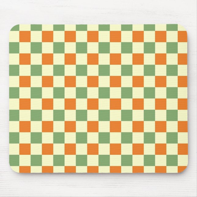 Green Orange Brown Checkered Gingham Pattern Mouse Pad (Front)