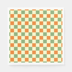 Green Orange Brown Checkered Gingham Pattern Napkins