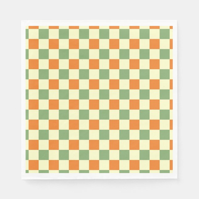 Green Orange Brown Checkered Gingham Pattern Napkins (Front)