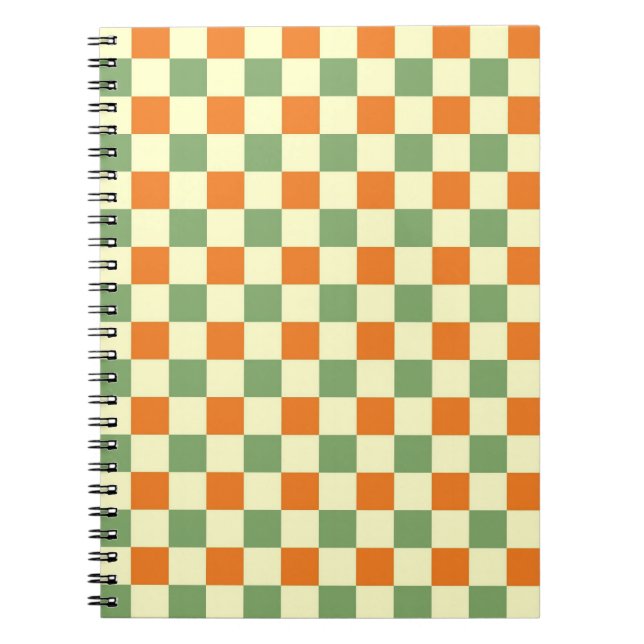 Green Orange Brown Checkered Gingham Pattern Notebook (Front)