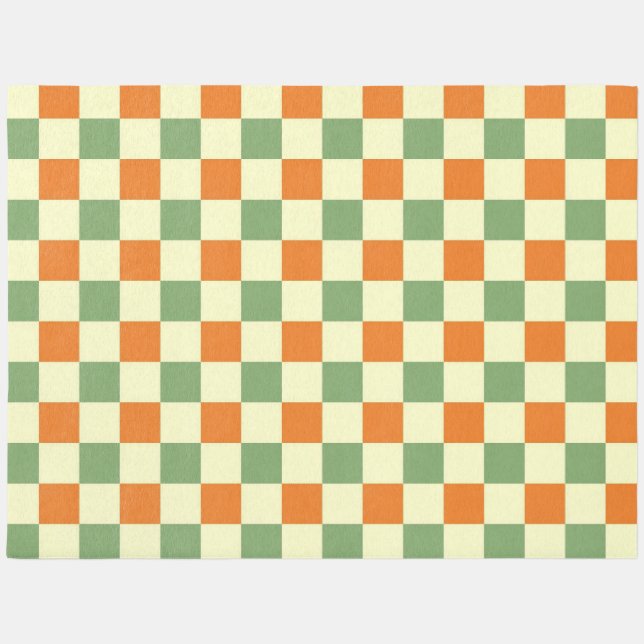 Green Orange Brown Checkered Gingham Pattern Outdoor Rug (Front)
