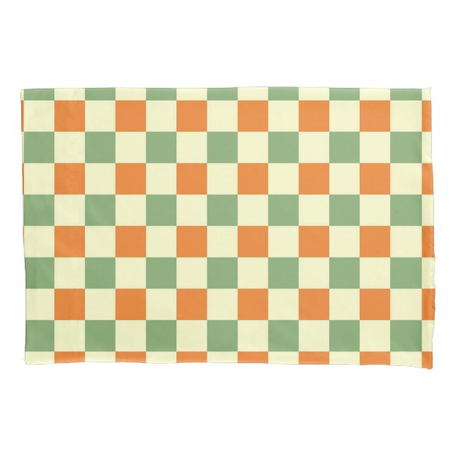 Green Orange Brown Checkered Gingham Pattern Pillow Case (Front)