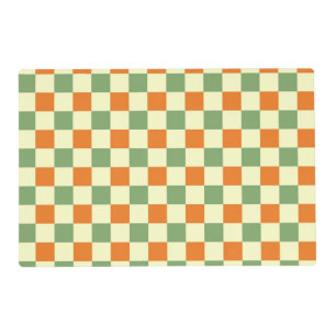 Green Orange Brown Checkered Gingham Pattern Placemat