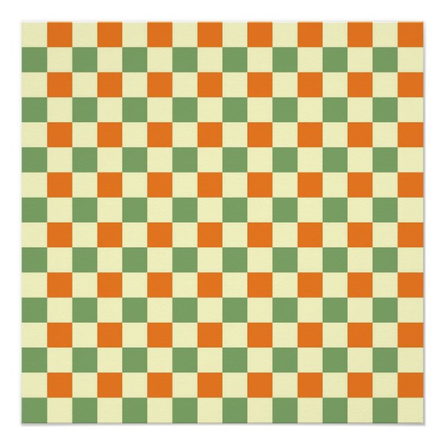 Green Orange Brown Checkered Gingham Pattern Poster (Front)