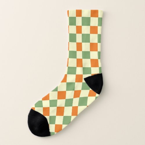 Green Orange Brown Checkered Gingham Pattern Socks