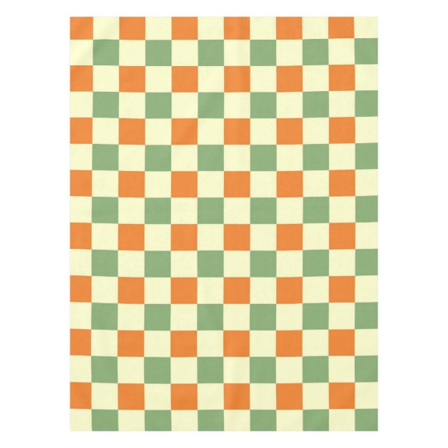 Green Orange Brown Checkered Gingham Pattern Tablecloth (Front)