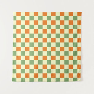Green Orange Brown Checkered Gingham Pattern Tapestry