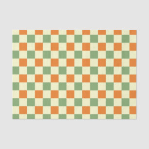 Green Orange Brown Checkered Gingham Pattern Tissue Paper