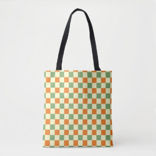 Green Orange Brown Checkered Gingham Pattern Tote Bag