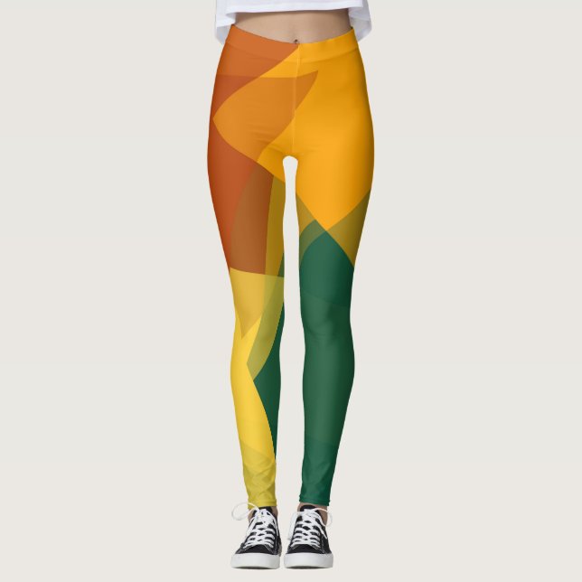 Green Orange Brown Modern Geometric Pattern Leggings (Front)