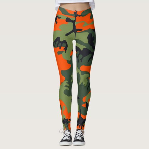 Green orange camouflage graphic design 018 leggings