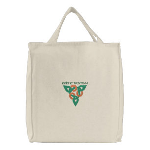 Green & Orange Celtic Irish Knotwork Design Embroidered Tote Bag