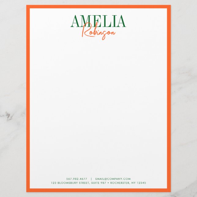 Green Orange Chic Contrast Stylish Letterhead (Front)