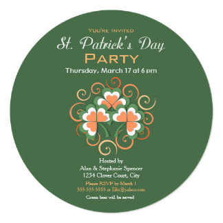 Green Orange Clover Swirl St. Patrick's Day Party Card