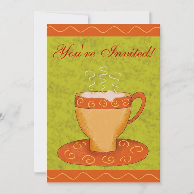 Green & Orange Cup Customized Coffee Event Invitation (Front)