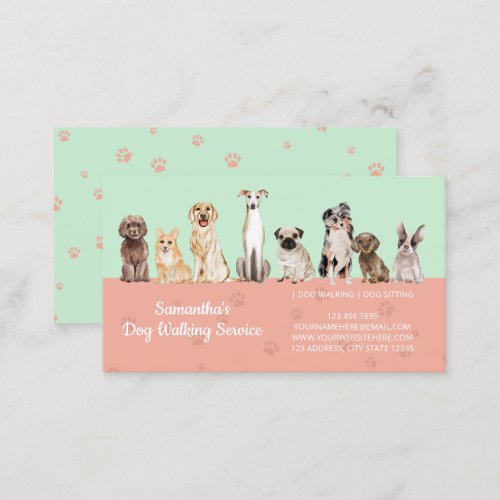 Green Orange Cute Paws Watercolor Dogs Business Card