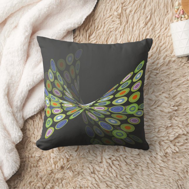 Green Orange Digital Butterfly Twist Graphics Art Throw Pillow (Blanket)