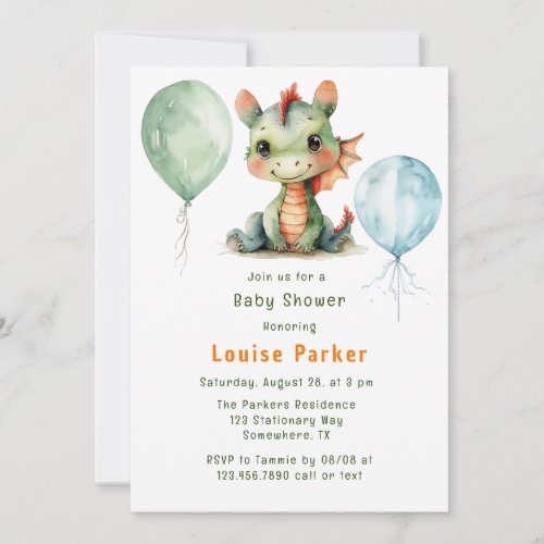 Green Orange Dragon Boy Baby Shower Invitation