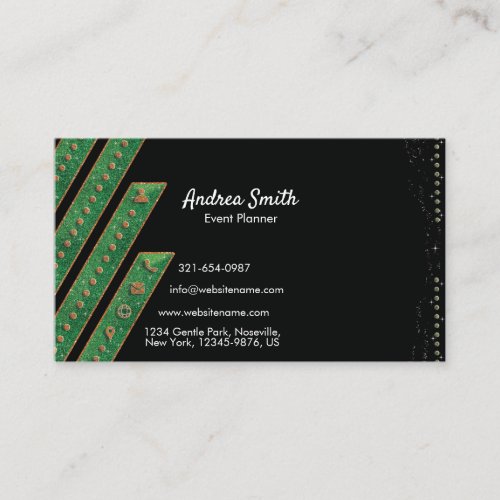 Green Orange Elegant Pretty Glitter Sparks Modern  Business Card