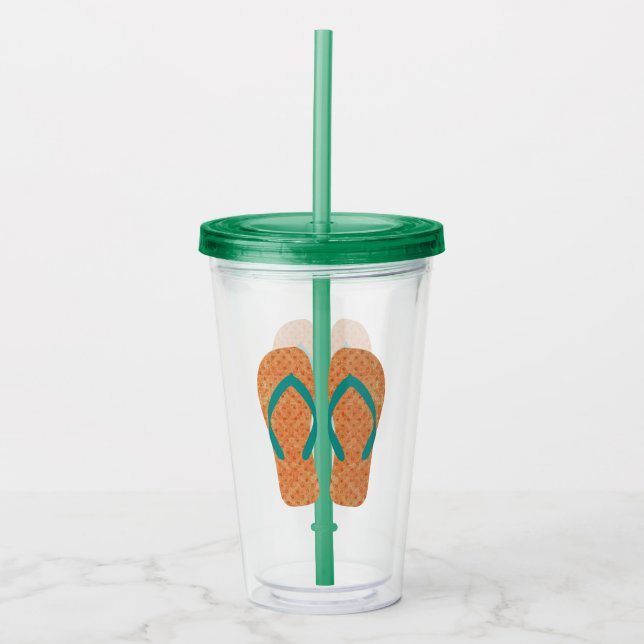 Green & Orange Flip Flops Beach Sandals Acrylic Tumbler (Front)