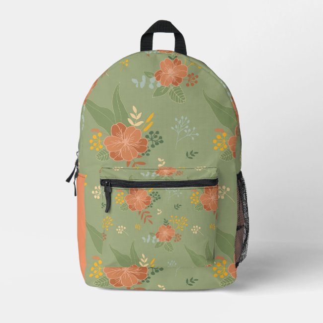 Green Orange Floral Design Backpack