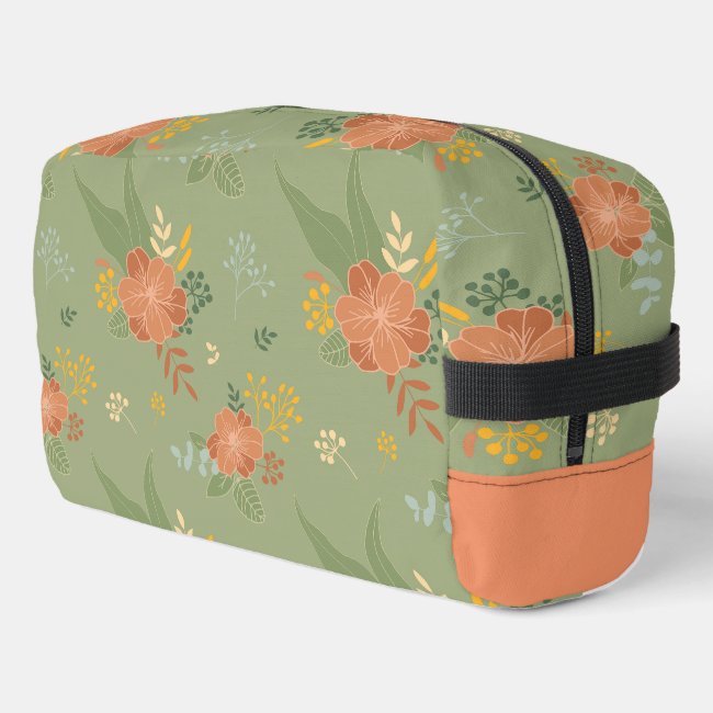 Green Orange Floral Design Toiletry Bag