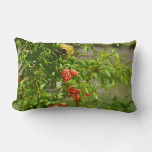 Green Orange Floral Design Tropical Pomegranate Lumbar Pillow