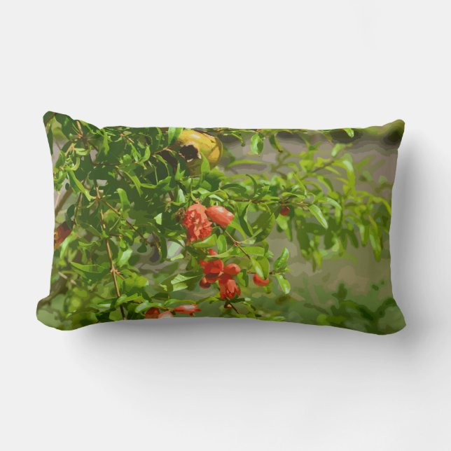 Green Orange Floral Design Tropical Pomegranate Lumbar Pillow (Front)