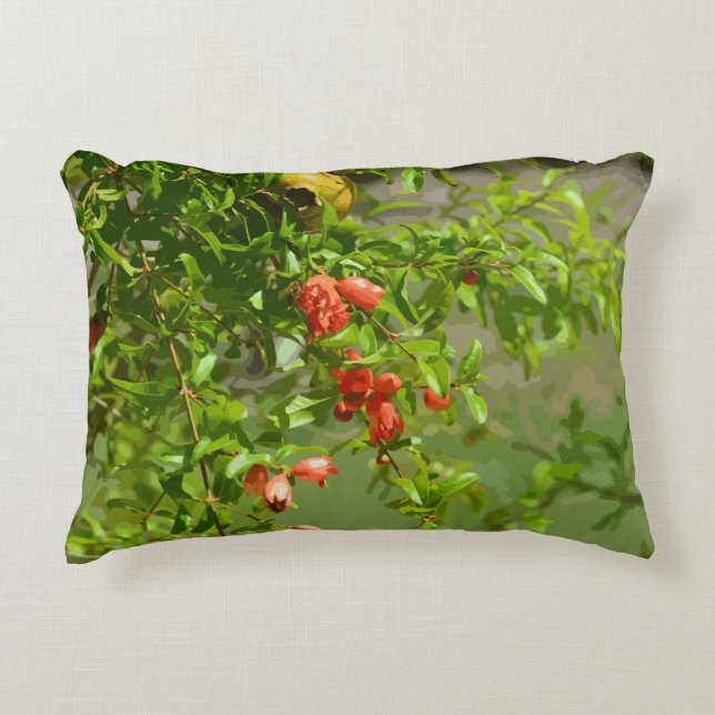 Green Orange Floral Pomegranate Tropical Design Accent Pillow (Front)