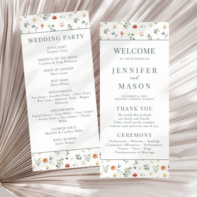 Green orange floral rustic wedding program cards (Creator Uploaded)