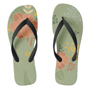 green orange flower flip flops