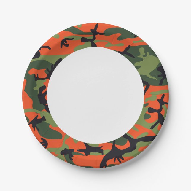 Green Orange Forest Camouflage. Camo your Paper Plates (Front)