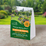 Green Orange Gardening Landscaping Lawncare Paper Table Tent<br><div class="desc">Market your gardening business to your community with business tabletop signs personalized with your business logo. Add a photo of your work! Personalize with your phone number so that your future clients can call now for a free consultation!</div>