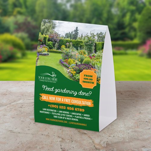 Green Orange Gardening Landscaping Lawncare Paper Table Tent Green Orange Gardening Landscaping Lawncare Paper Table Tent