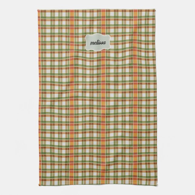 Green Orange Gingham Kitchen Towel (Vertical)