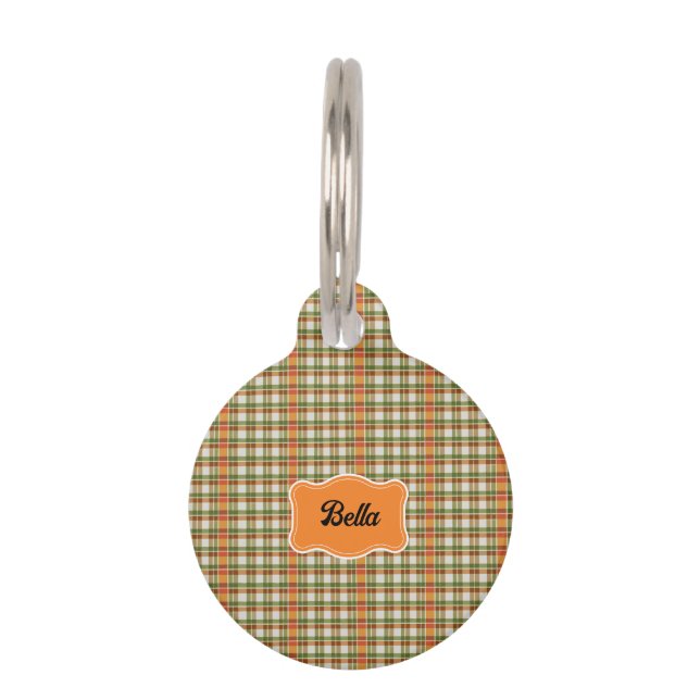 Green Orange Gingham Pet ID Tag (Front)