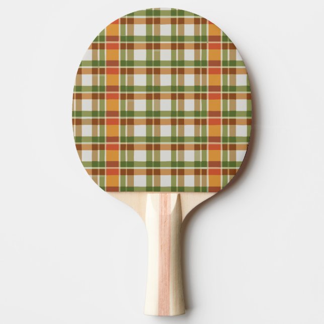 Green Orange Gingham Ping Pong Paddle (Front)