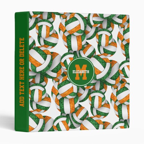 green orange girls team colors volleyball pattern 3 ring binder